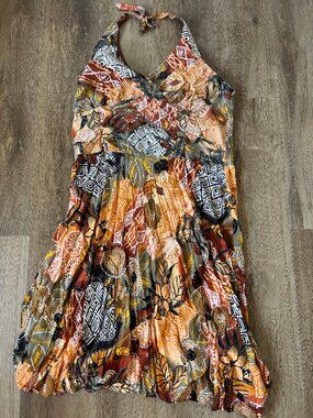 Studio 1940 Brown Printed Y2K Halter Dress - Size 16